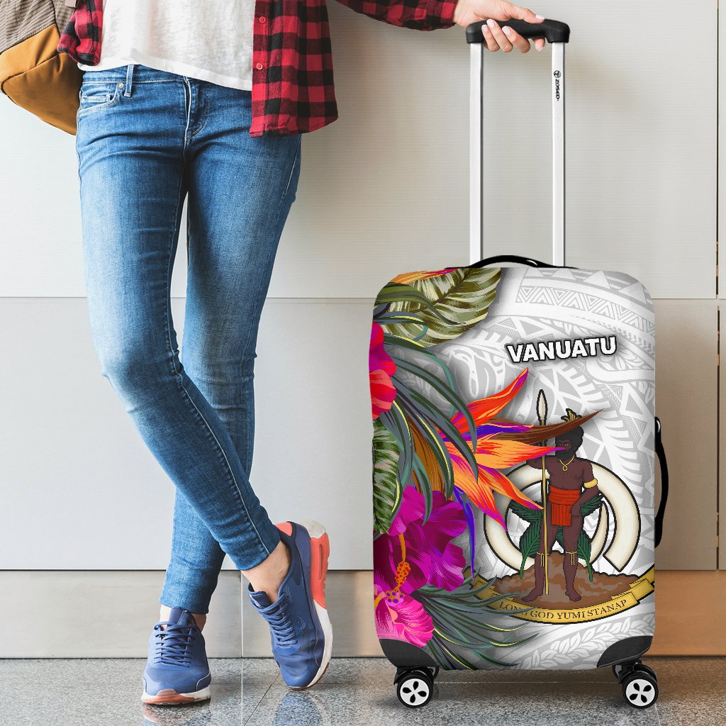 Vanuatu Luggage Covers Polynesian Hibiscus White Pattern - Polynesian Pride