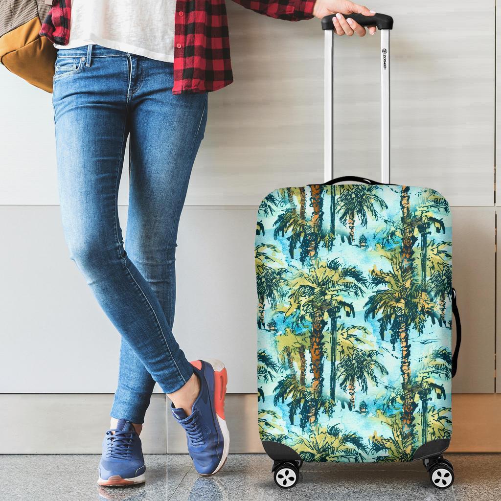 Tropical Palm Trees Blue Luggage Cover - Polynesian Pride