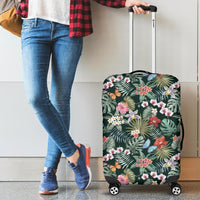 Tropical Plumeria Pattern With Palm Leaves Luggage Cover - Polynesian Pride