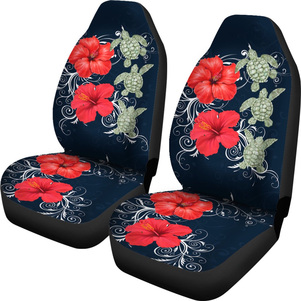 Hawaii Deep Blue Hibiscus Turtle Car Seat Covers - AH - Mike Style Universal Fit Blue - Polynesian Pride