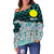 Palau Women's Off Shoulder Sweaters - Coconut Leaves Weave Pattern Blue - Polynesian Pride