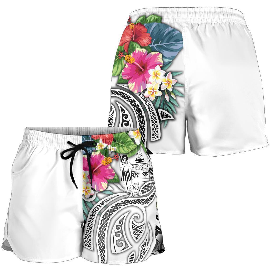 Fiji Polynesian Women's Shorts - Summer Plumeria (White) - Polynesian Pride