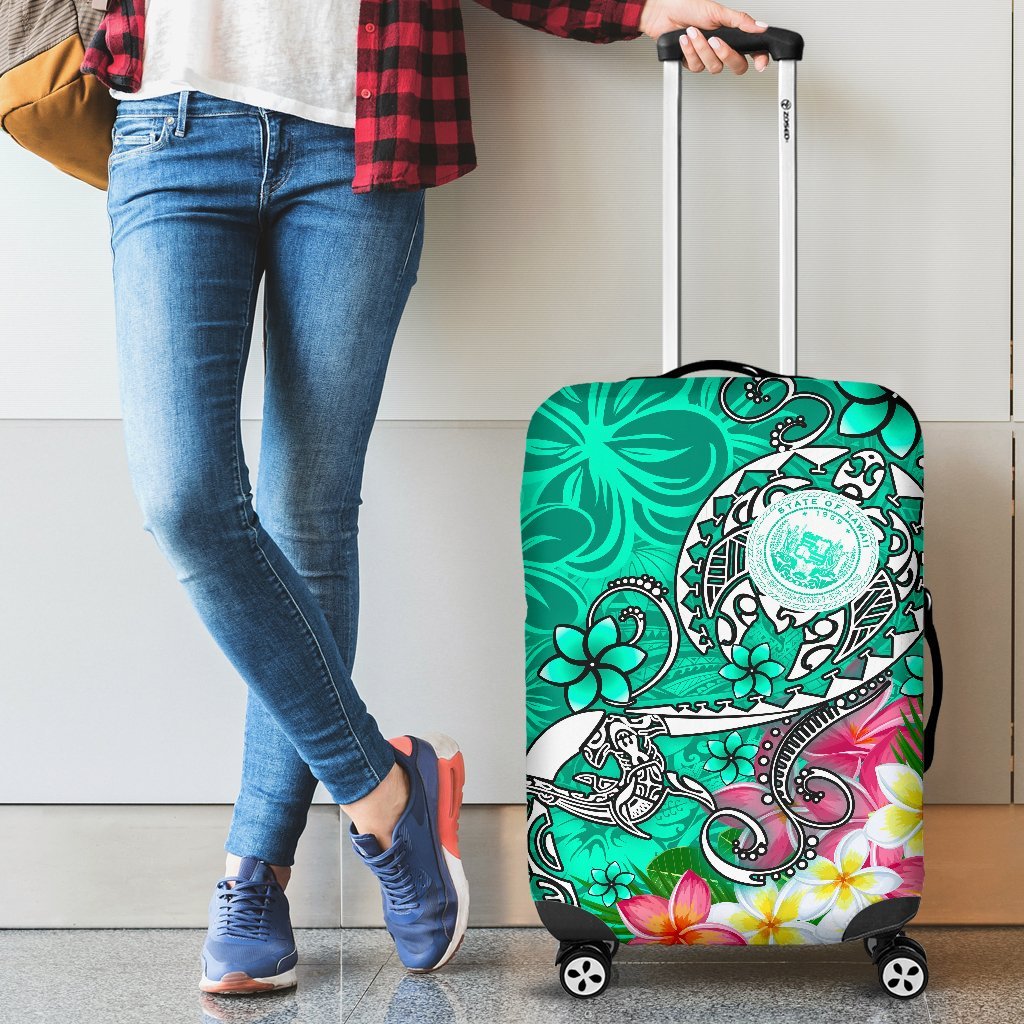 Hawaii Polynesian Luggage Covers - Hawaii Seal With Turtle Plumeria (Turquoise) Turquoise - Polynesian Pride