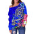 Polynesian Women's Off Shoulder Sweater - Turtle Plumeria Blue Color - Polynesian Pride