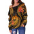 Tahiti Polynesian Off Shoulder Sweater - Gold Plumeria - Polynesian Pride