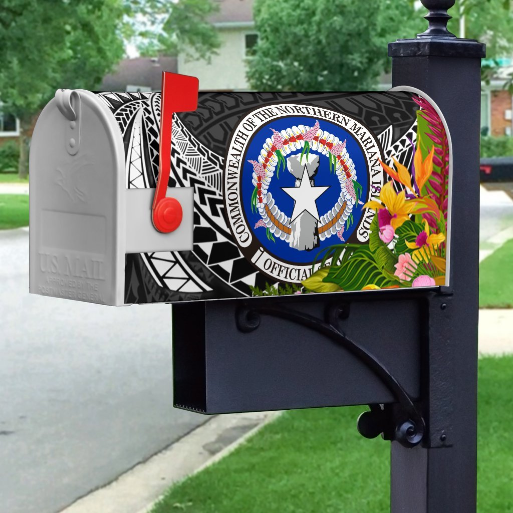 Northern Mariana Islands Mailbox Cover - Tropical Flowers Style - Polynesian Pride