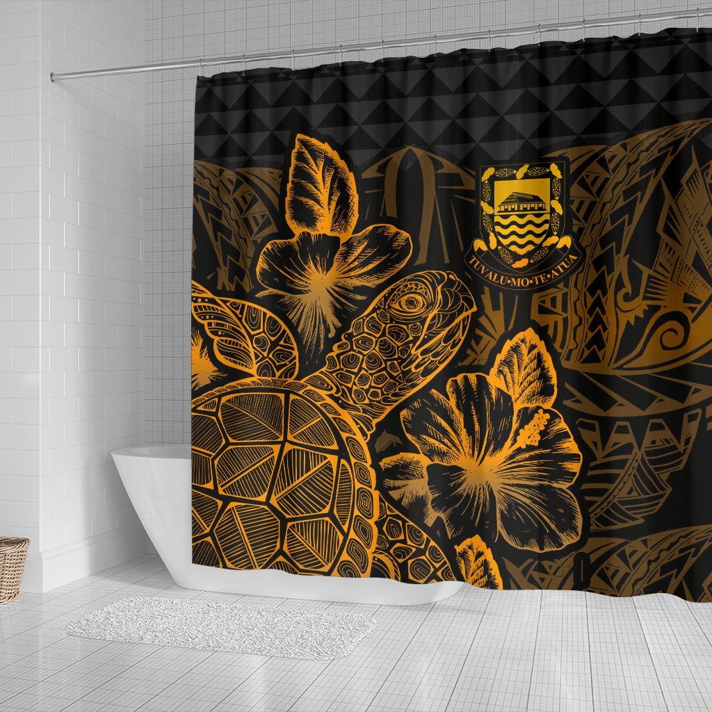 Tuvalu Shower Curtain Turtle Hibiscus Gold - Polynesian Pride