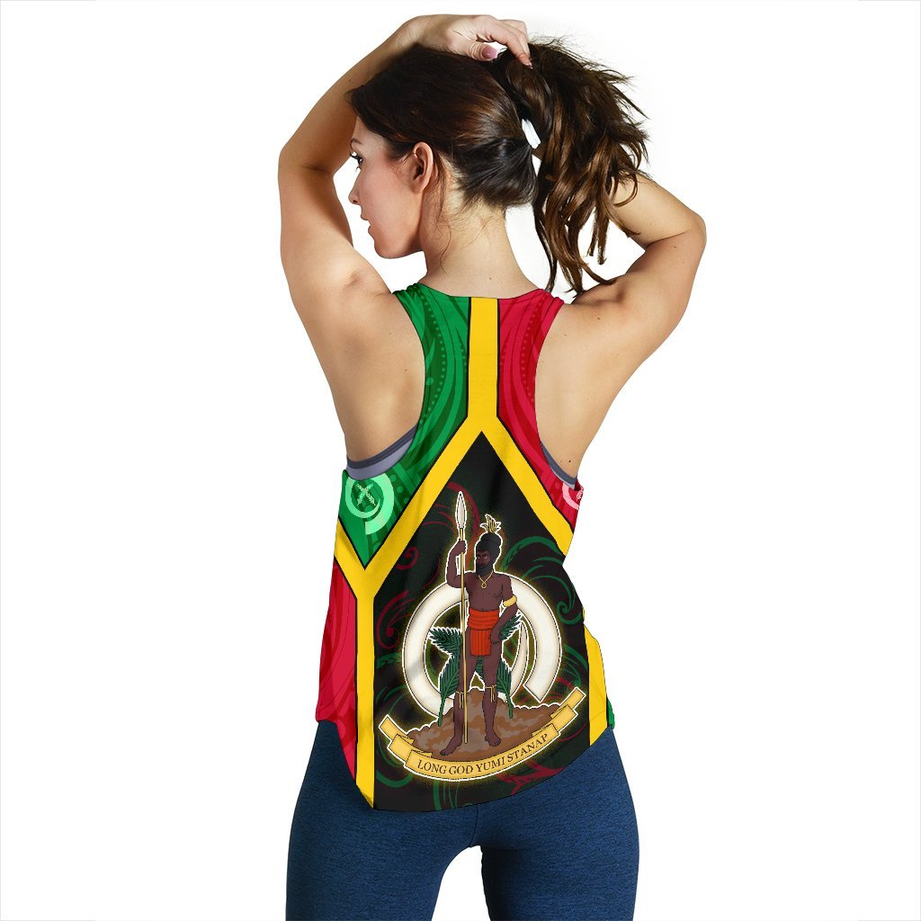 Polynesian Vanuatu Custom Personalised Women's Racerback Tank - Vanuatu Flag and Coat Of Arms - Polynesian Pride