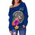 American Samoa Polynesian Women's Off Shoulder Sweater - Floral With Seal Blue - Polynesian Pride