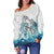 Maori Manaia The Blue Sea Women's Off Shoulder Sweater, White - Polynesian Pride