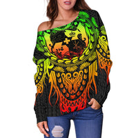 Tonga Polynesian Women's Off Shoulder Sweater - Tattoo Pattern With Seal Reggae - Polynesian Pride