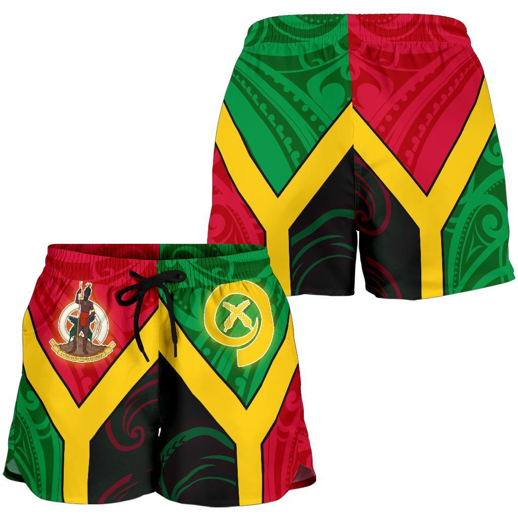 Vanuatu Polynesian Women's Shorts - Vanuatu Flag and Coat Of Arms - Polynesian Pride