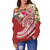 Polynesian American Samoa Women's Off Shoulder Sweater - Summer Plumeria (Red) - Polynesian Pride