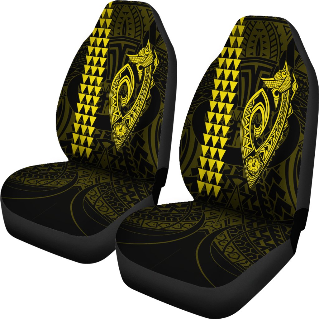 Hawaii Kakau Makau Fish Hook Polynesian Car Seat Covers - Yellow Universal Fit Yellow - Polynesian Pride