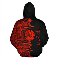 Tahiti Polynesian Zip up Hoodie Tahiti Flag Heartbeat Pattern Red Version TH0 - Polynesian Pride