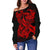 Polynesian Hawaii Women's Off Shoulder Sweater - Kanaka Maoli Red Turtle - Polynesian Pride