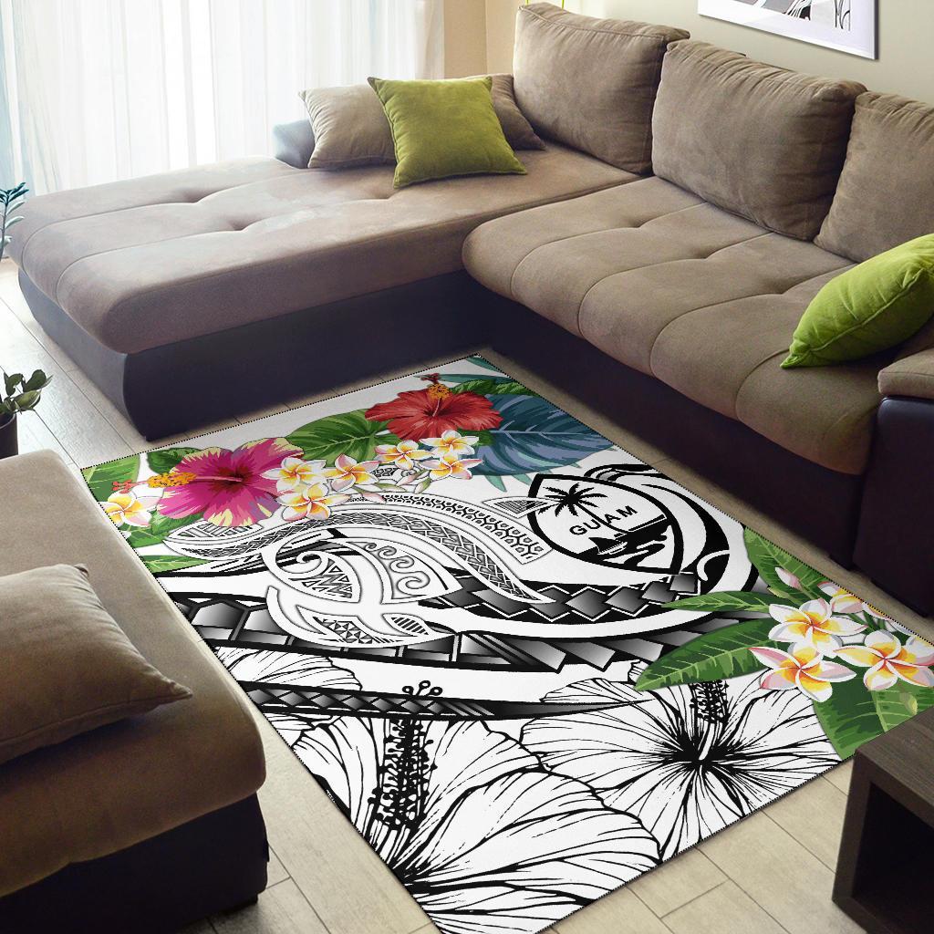 Guam Polynesian Area Rug - Summer Plumeria (White) - Polynesian Pride