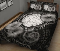 Northern Mariana Islands Polynesian Quilt Bed Set - Northern Mariana Islands Seal & Black Hibiscus - Polynesian Pride
