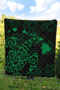 Turtle Hibiscus Map Green Premium Quilt - Polynesian Pride