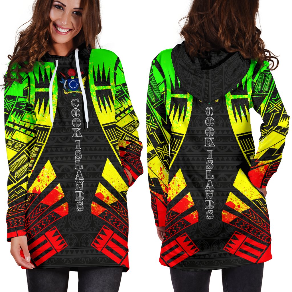 Cook Islands Hoodie Dress - Polynesian Tattoo Reggae - Polynesian Pride