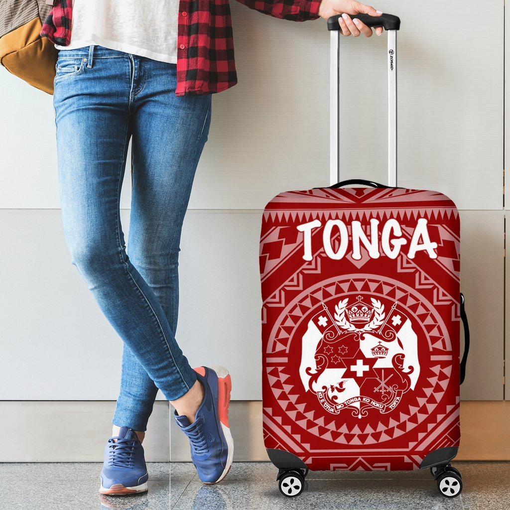 Tonga Luggage Covers - Tonga Seal With Polynesian Tattoo Style (Red) Red - Polynesian Pride