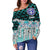 Northern Mariana Islands Women's Off Shoulder Sweaters - Coconut Leaves Weave Pattern Blue - Polynesian Pride