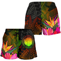 Northern Mariana Islands Polynesian Women's Shorts - Hibiscus and Banana Leaves - Polynesian Pride