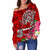 Polynesian Women's Off Shoulder Sweater - Turtle Plumeria Red Color - Polynesian Pride