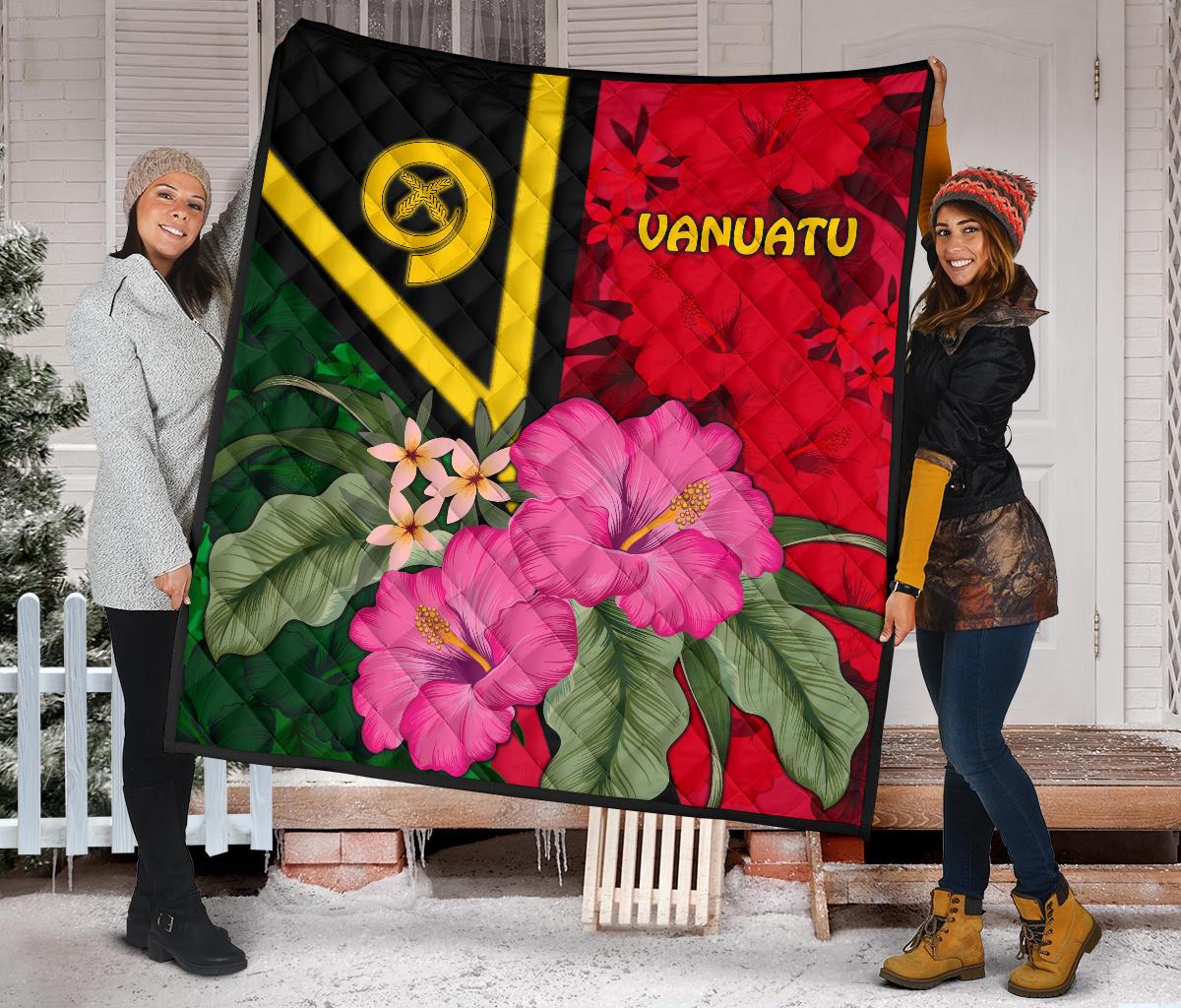 Vanuatu Premium Quilt - Vanuatu Flag with Hibiscus - Polynesian Pride