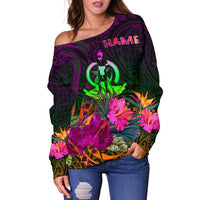 Vanuatu Personalised Women's Off Shoulder Sweater - Summer Hibiscus - Polynesian Pride