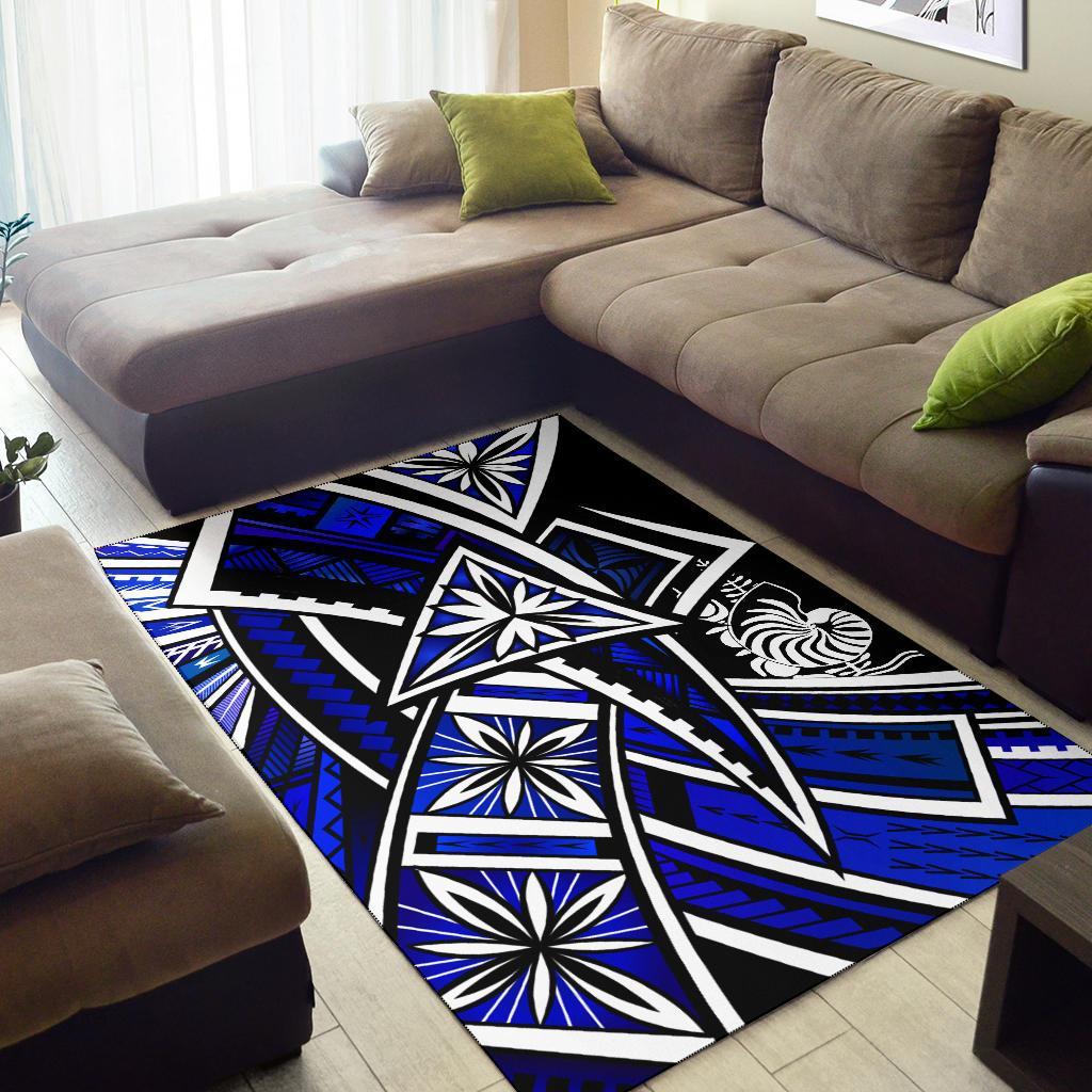 New Caledonia Area Rug - Tribal Flower Special Pattern Blue Color - Polynesian Pride