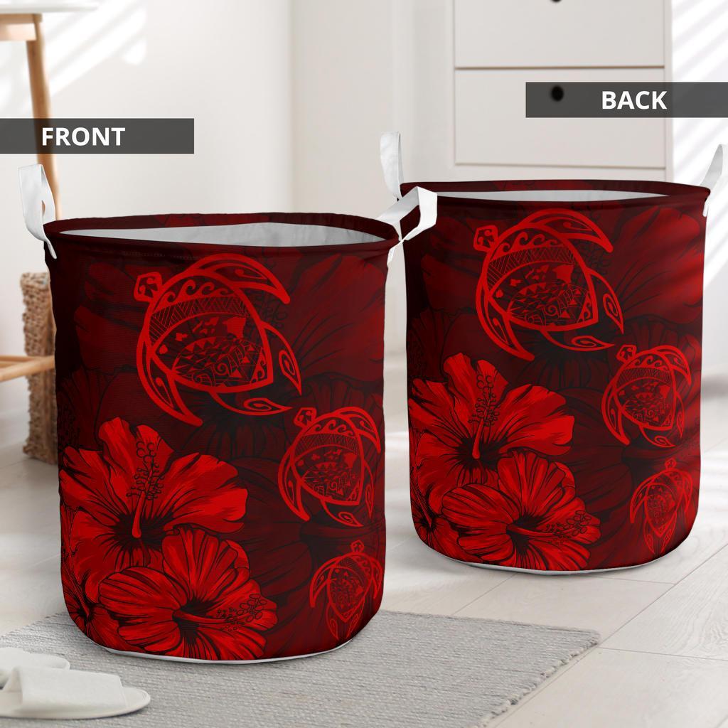 Hibiscus Turtles Hawaii Laundry Basket Red AH - Polynesian Pride