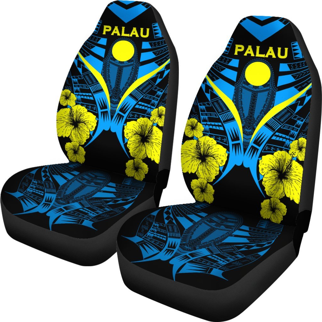 Palau Car Seat Covers - Palau Flag Hibiscus Polynesian Tattoo - K9 Universal Fit Black - Polynesian Pride