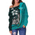 Polynesian Hawaii Off Shoulder Sweater Turquoise - Turtle with Hook - Polynesian Pride