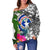 Northern Mariana Islands Women's Off Shoulder Sweater White - Turtle Plumeria Banana Leaf - Polynesian Pride