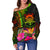 Tuvalu Polynesian Personalised Women's Off Shoulder Sweater - Hibiscus and Banana Leaves - Polynesian Pride