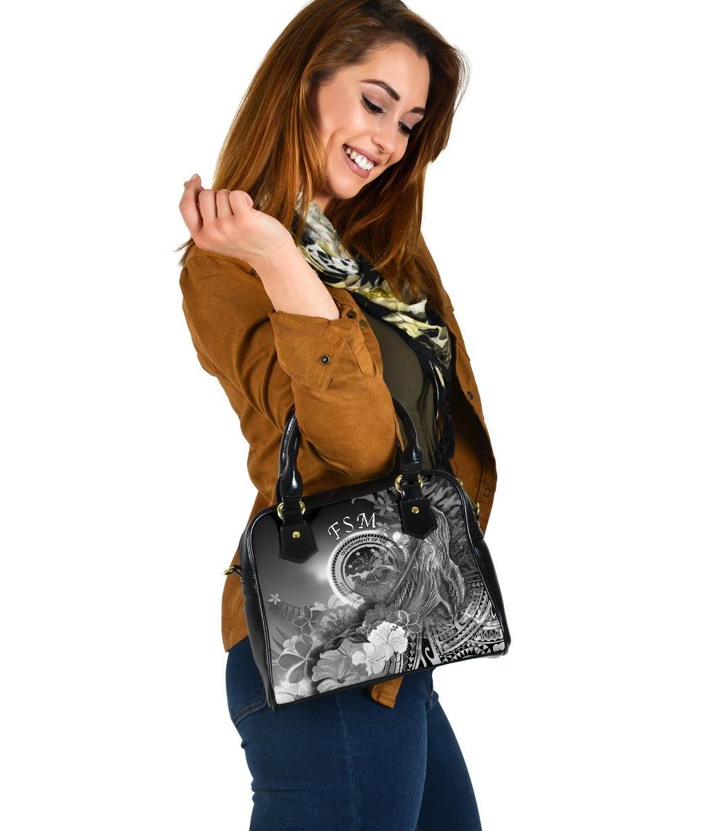 Federated States of Micronesia Shoulder Handbags - Humpback Whale with Tropical Flowers (White) - Polynesian Pride