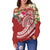 Polynesian Hawaii Women's Off Shoulder Sweater - Summer Plumeria (Red) - Polynesian Pride