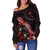 Chuuk Polynesian Women's Off Shoulder Sweater - Turtle With Blooming Hibiscus Red - Polynesian Pride