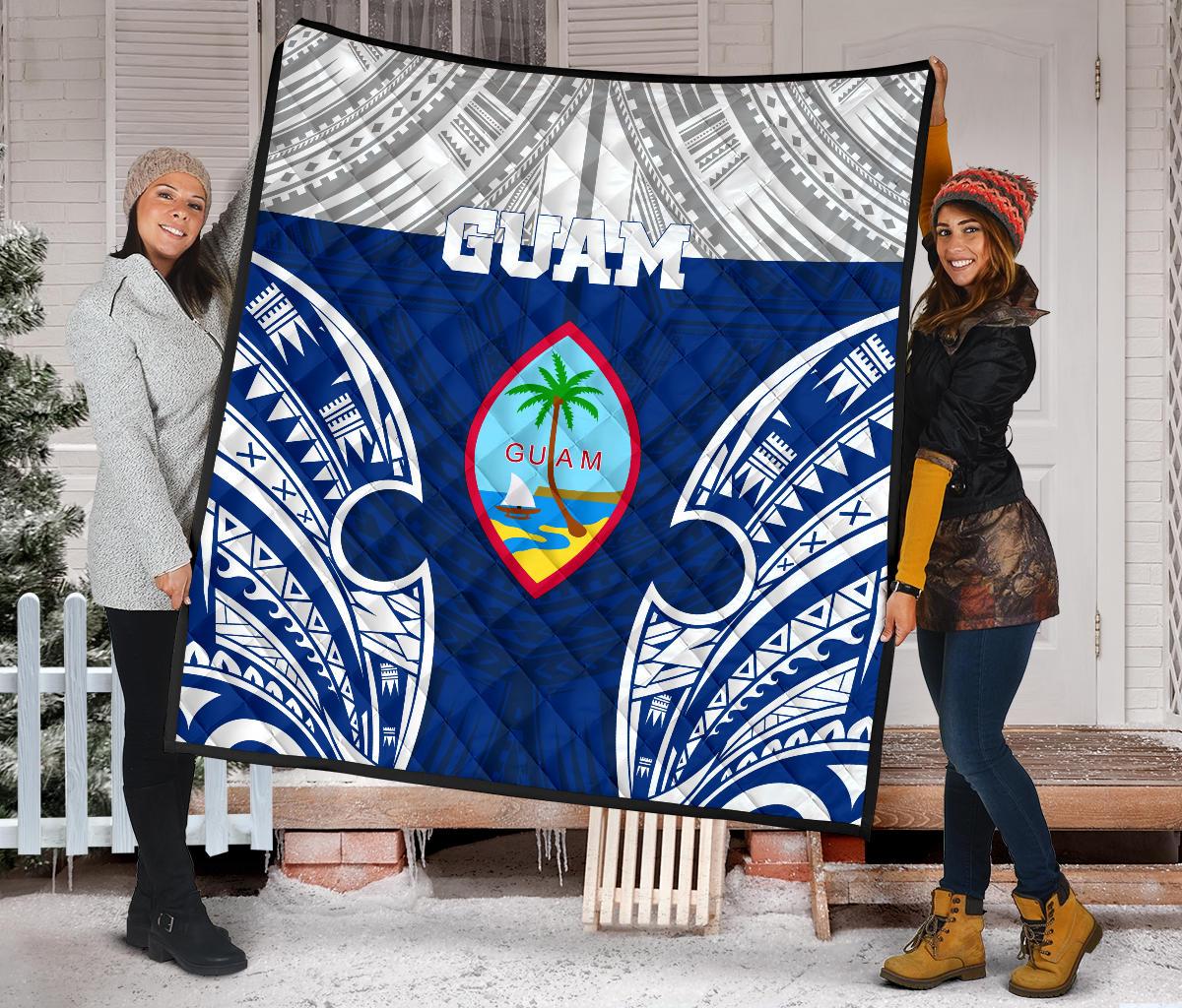 Guam Polynesian Premium Quilt - Pattern With Seal Blue Version - Polynesian Pride