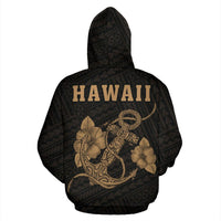 Polynesian Kakau Anchor Hibiscus Hawaii Zip Hoodie Gold - Polynesian Pride