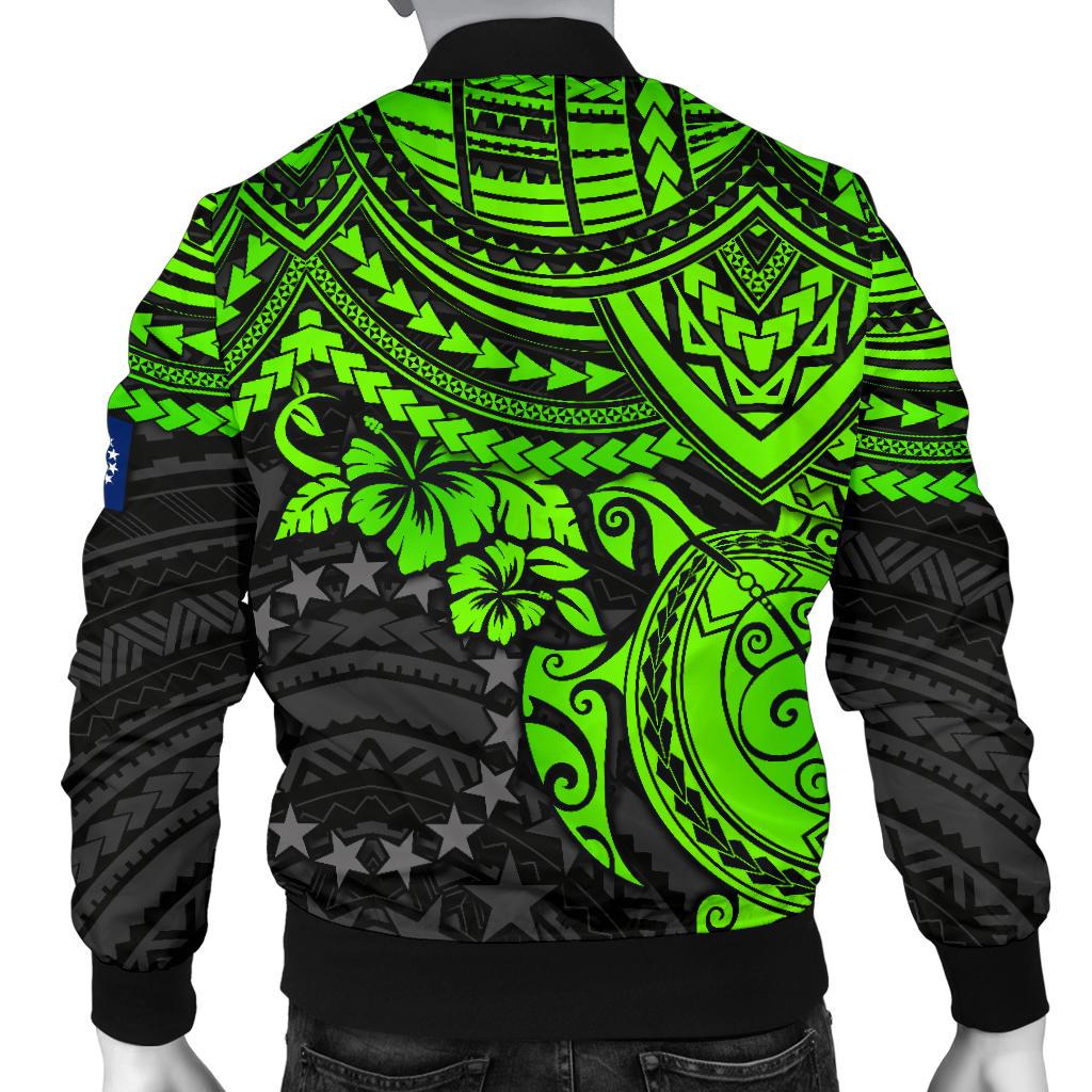 Cook Islands Polynesian Bomber Jacket (Men) - Green Turtle - Polynesian Pride