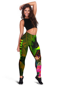 Tokelau Polynesian Personalised Women's Leggings - Hibiscus and Banana Leaves - Polynesian Pride
