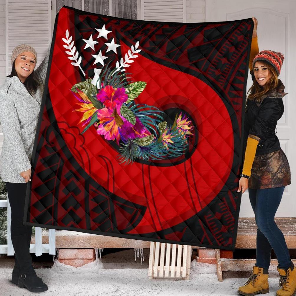 Kosrae Premium Quilt - Polynesian Hook And Hibiscus (Red) Red - Polynesian Pride