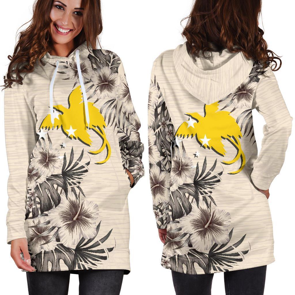Papua New Guinea Hoodie Dress - Papua New Guinea Flag & Beige Hibiscus - Polynesian Pride
