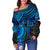 American Samoa Polynesian Women's Off Shoulder Sweater - Blue Turtle - Polynesian Pride