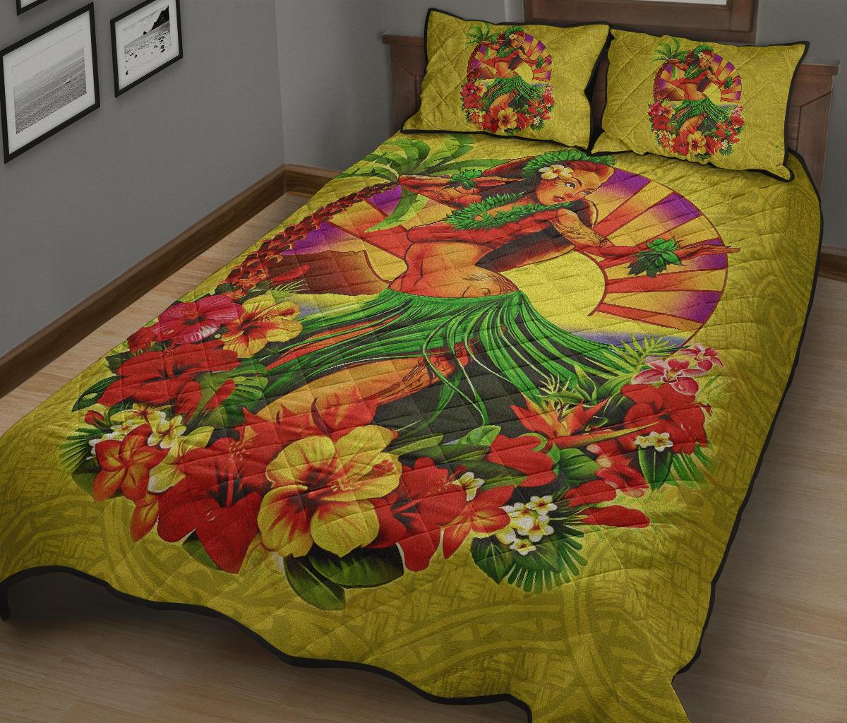 Kanaka Maoli (Hawaiian) Quilt Bed Set - Polynesian Hula Girl Tropical Flower - Polynesian Pride