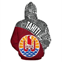 Tahiti Zip up Hoodie Tahiti Flag Polynesia Tattoo Red - Polynesian Pride