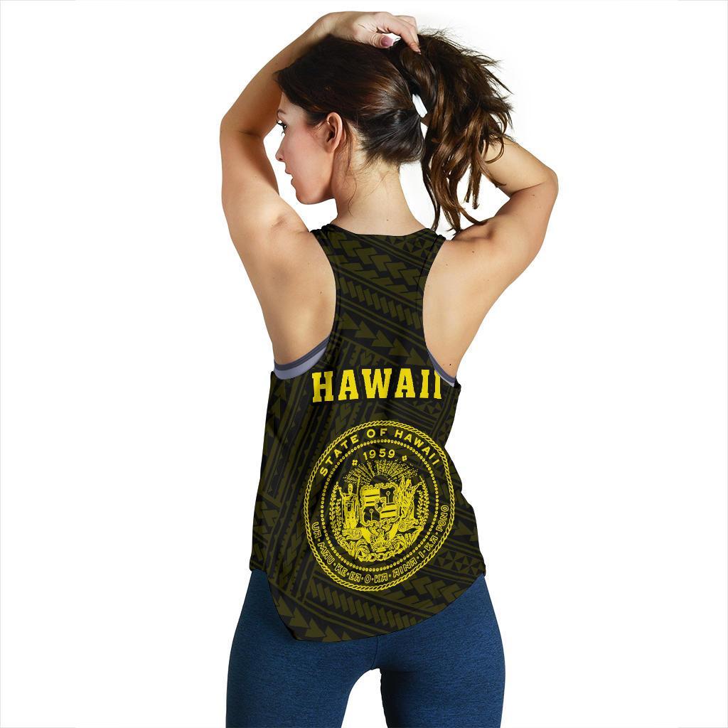 Hawaii Kakau Polynesian Coat Of Arms Women's Racerback Tank - Yellow - Polynesian Pride