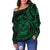 Polynesian Hawaii Women's Off Shoulder Sweater - Green Turtle Tribal - Polynesian Pride